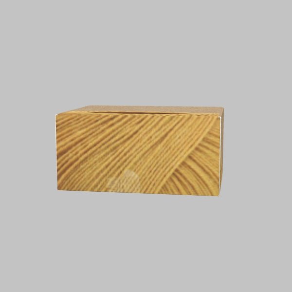 A Custom Mailer Box by 105 Packaging, featuring a close-up image of wooden grain patterns, positioned against a plain gray background.